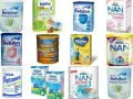 Różne rodzaje mleka modyfikowanego dla niemowląt i dzieci: Bebilon, Bebiko, Enfamil, NAN, Peptamen.