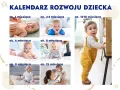 Skoki rozwojowe po roku: niemowlęta od 1 miesiąca do 1,5 roku, pokazujące rozwój od leżenia do stania.