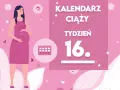 Ilustracja kobiety w ciąży z kalendarzem i napisem "Tydzień 16".