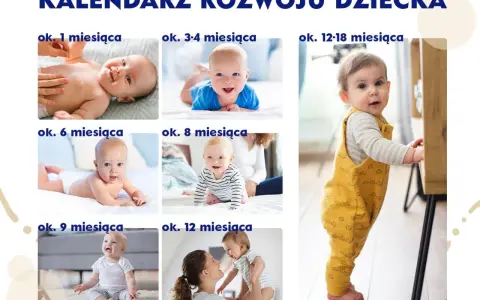 Kiedy następuje skok rozwojowy? Niemowlęta od 1 miesiąca do 1,5 roku życia, pokazane w różnych etapach rozwoju.