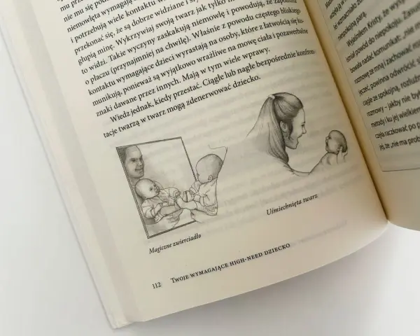 Ilustracja przedstawia matkę i dziecko, a także odbicie w lustrze. Dziecko jest wymagające, ale matka reaguje z miłością.