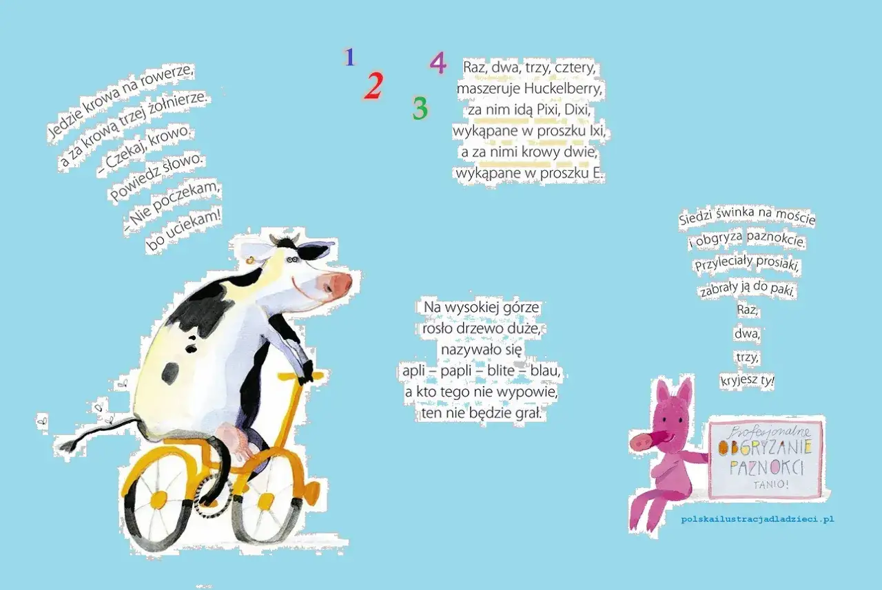 Krowa na rowerze i inne wierszyki to wesoła wyliczanka dla dzieci. Ilustracje pełne humoru.
